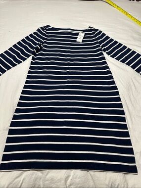 Lands' End Navy and White Striped Midi Dress